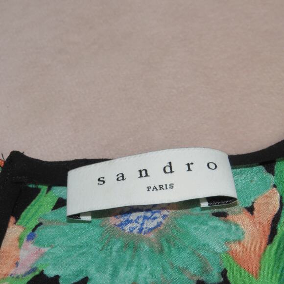Sandro Green Floral Print V-Neck Eudelin Silk Romper - Picture 9 of 13